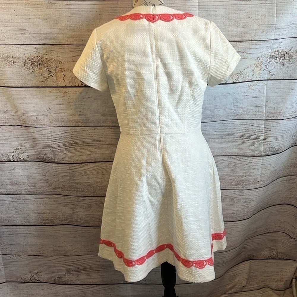 Sail to Sable Dress Tweed Scalloped Coral Trim Twee Short Sleeves Size 8 - Picture 5 of 7